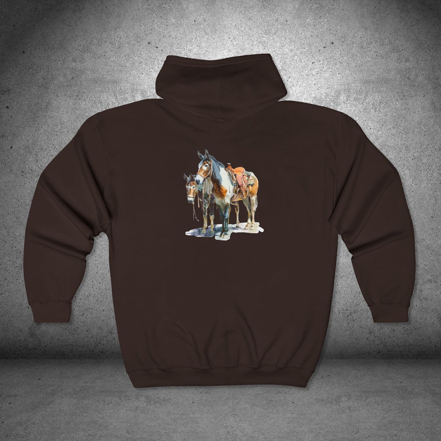 Western Mule Horse Full Zip Hoodie - Trail riding Jacket - Barn Coat
