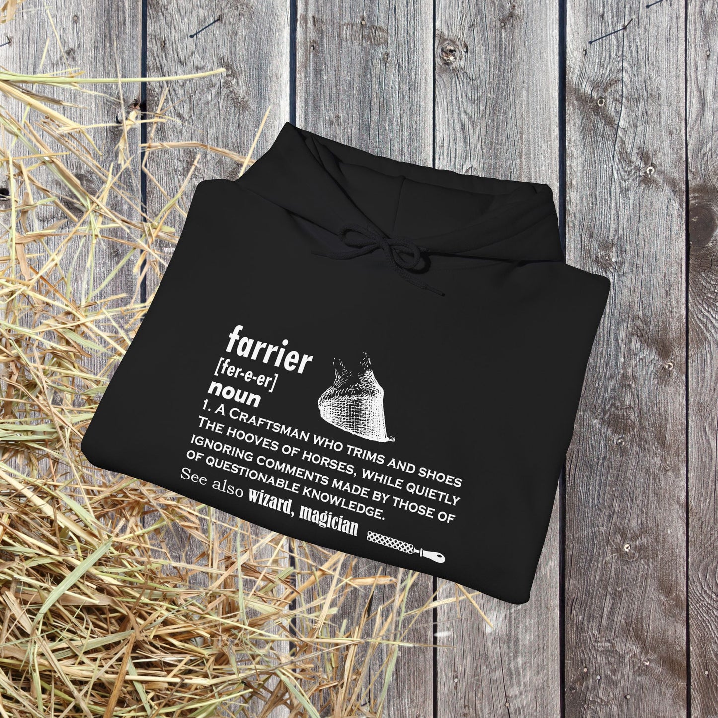 Farrier Definition Hoodie – Funny Horseshoer Gift for Farriers & Equestrians