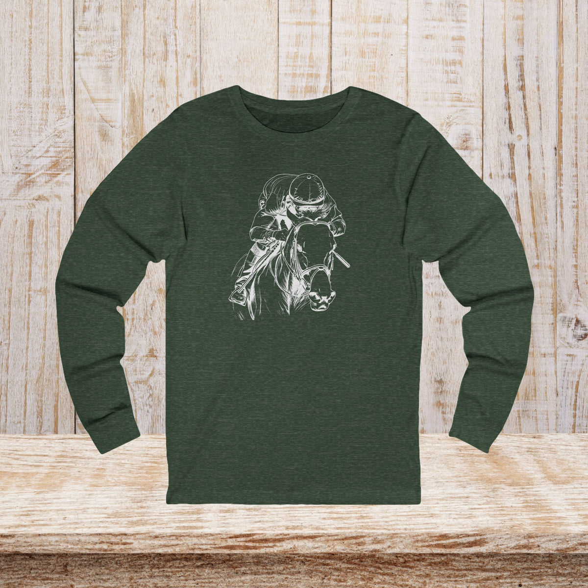 Thoroughbred Horse Racing Long Sleeve T-Shirt – Jockey & Racehorse Art