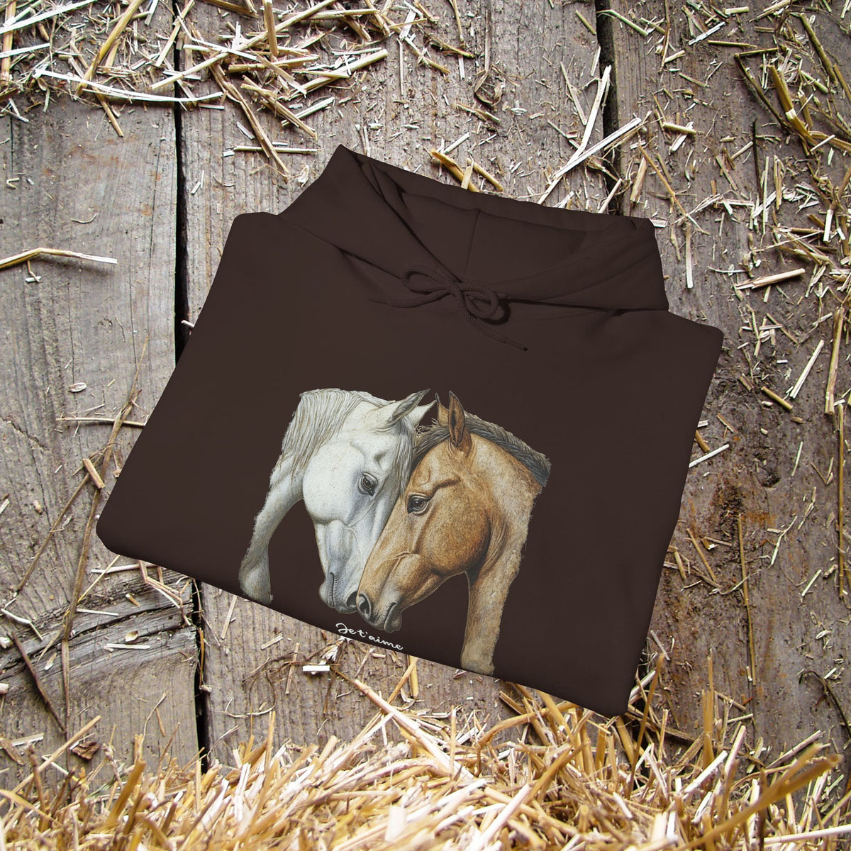 Je T’aime Horse Hoodie - Two Horses Equestrian Sweatshirt