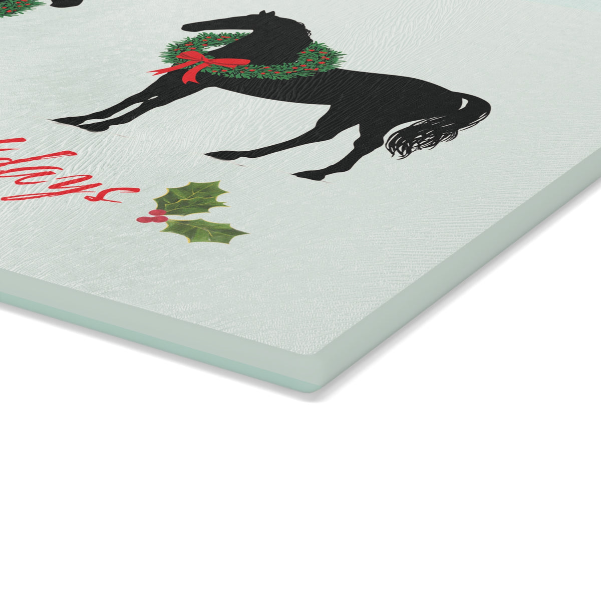 Christmas Horse glass cutting board – Personalized Black Christmas Horse