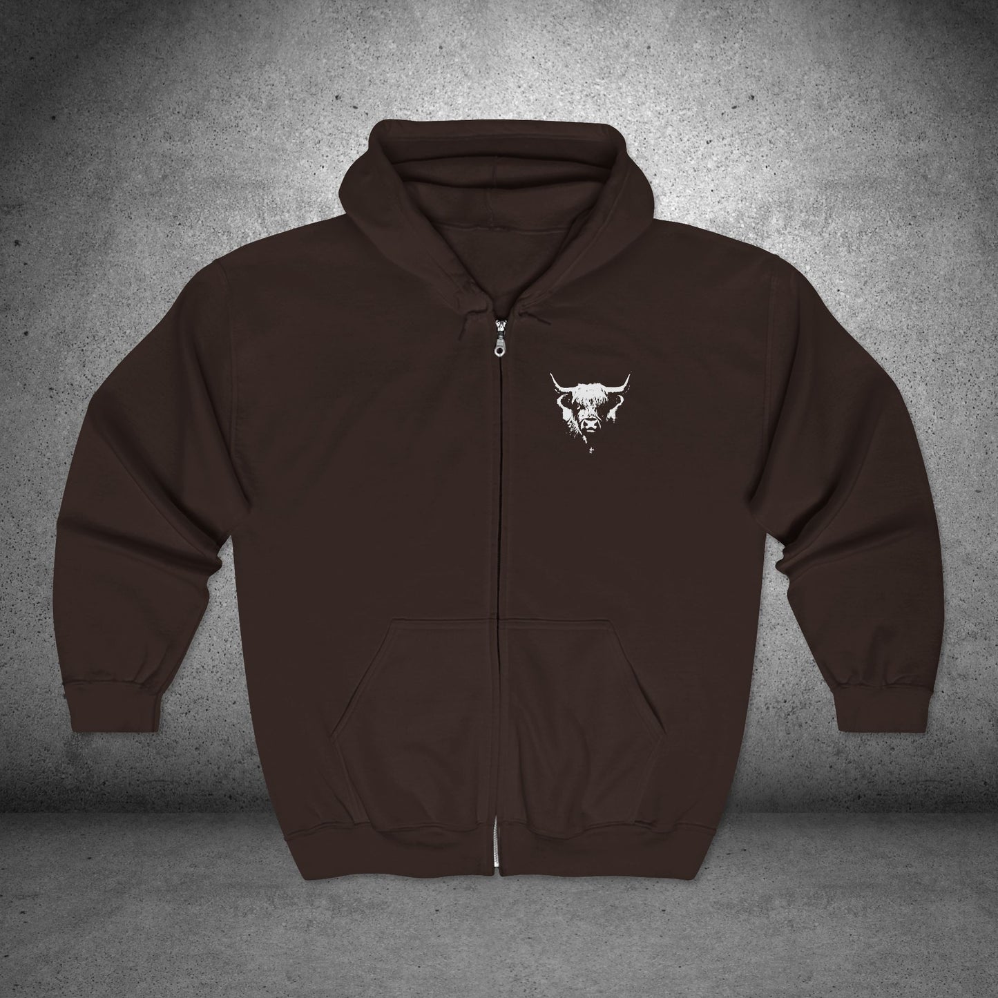 Highland Cow Zip-Up Hoodie – Cozy Farm & Country Jacket