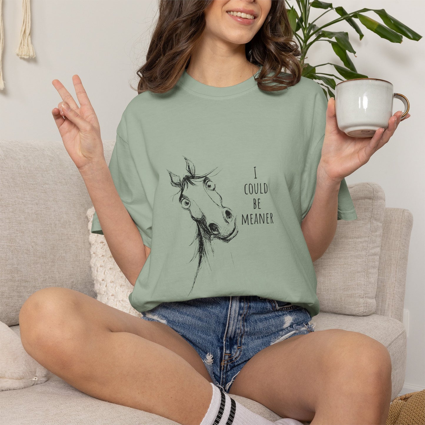 Funny Ornery Horse Cotton T-shirt - "I Could Be Meaner" Horse Lover Tee