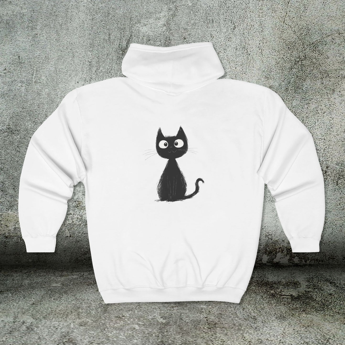 Cute Whimsical Black Cat Sweatshirt Jacket, Full Zip Hoodie, Cat Gift