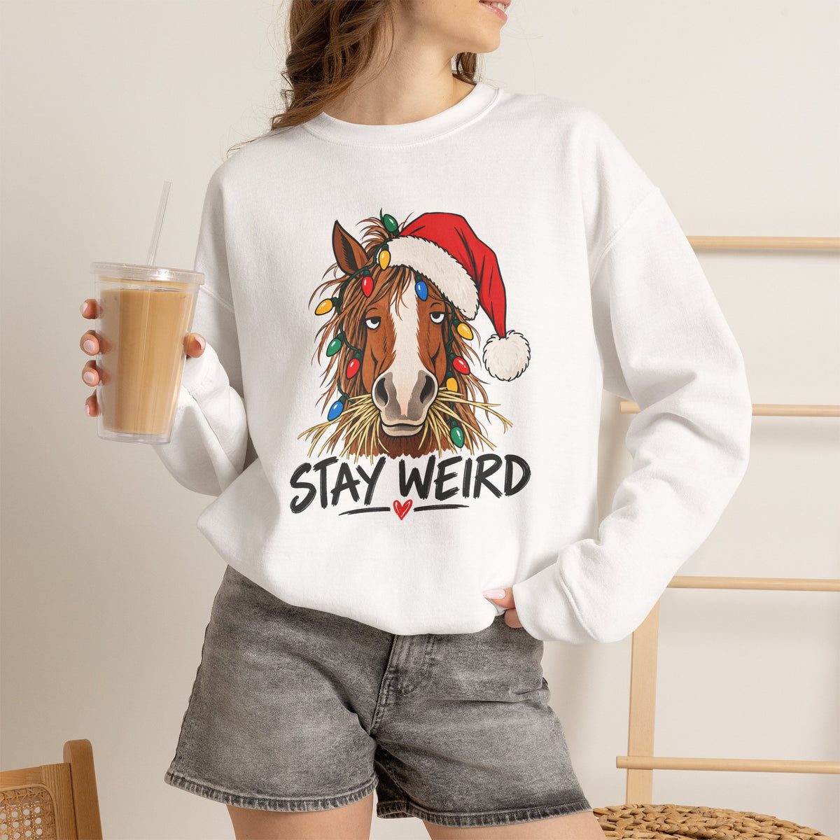 Stay Weird Horse Christmas Sweatshirt - Funny Horse Holiday Shirt