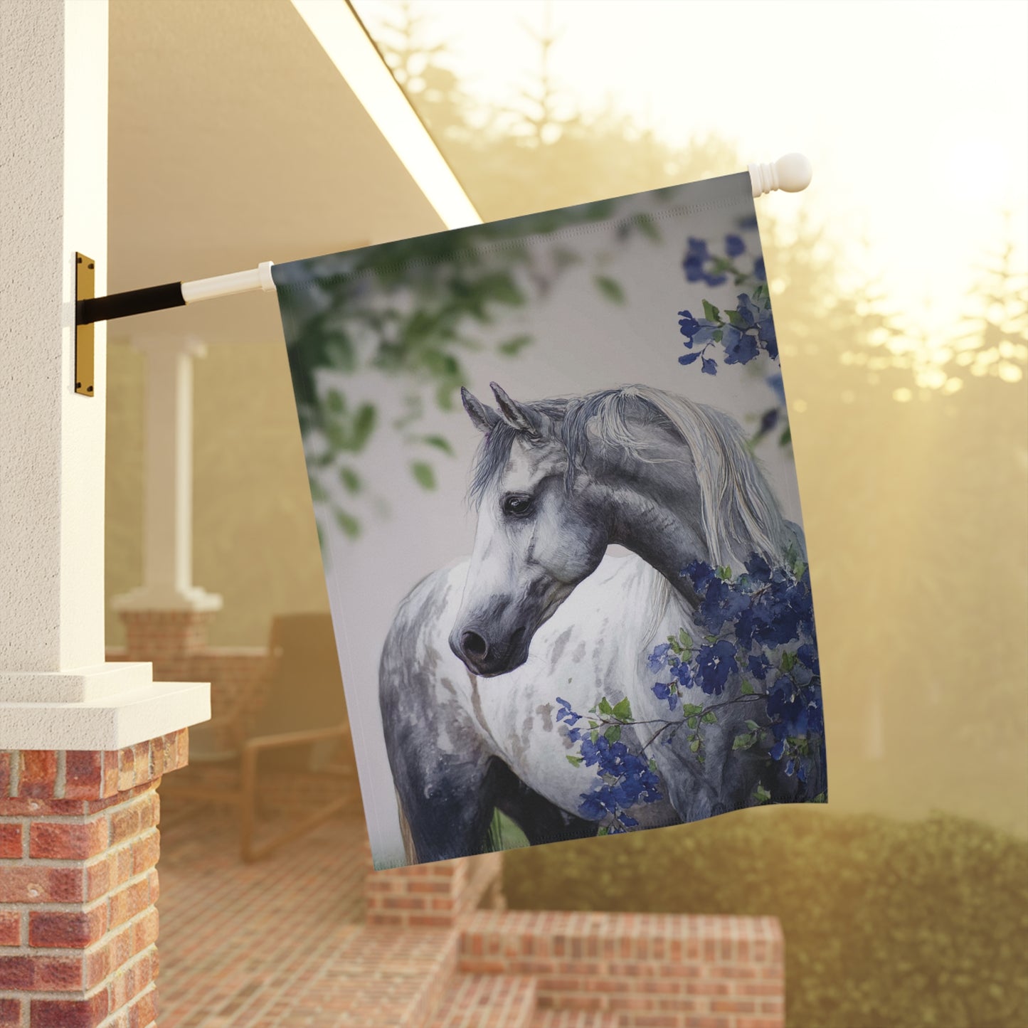 Horse and Floral Garden Banner, Outdoor Decor, Horse Lover's Gift, Spring Decoration, Yard Flag, Garden Art