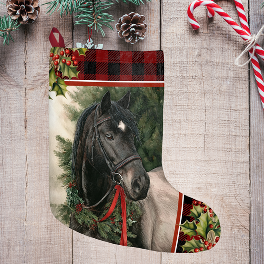 Christmas Stockings, Black Roan Horse Equestrian Gift Holiday Decor, Large Fleece Stocking
