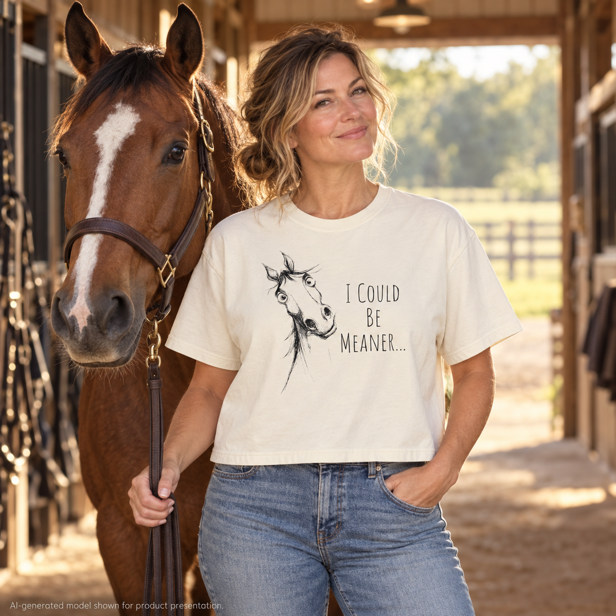 Funny Horse Women's Boxy Tee - " I could be meaner" - Crop Top Tee