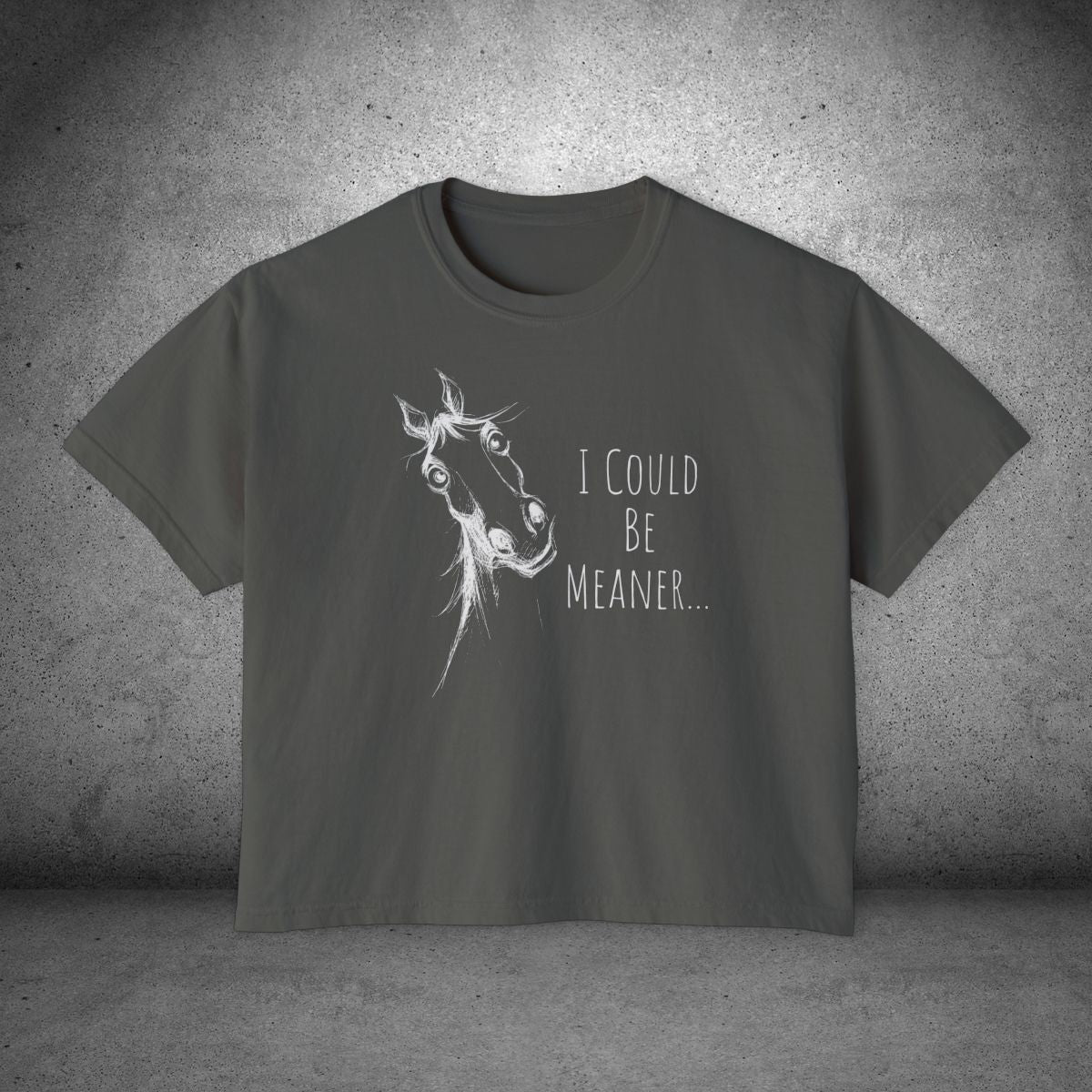 Funny Horse Women's Boxy Tee - " I could be meaner" - Crop Top Tee