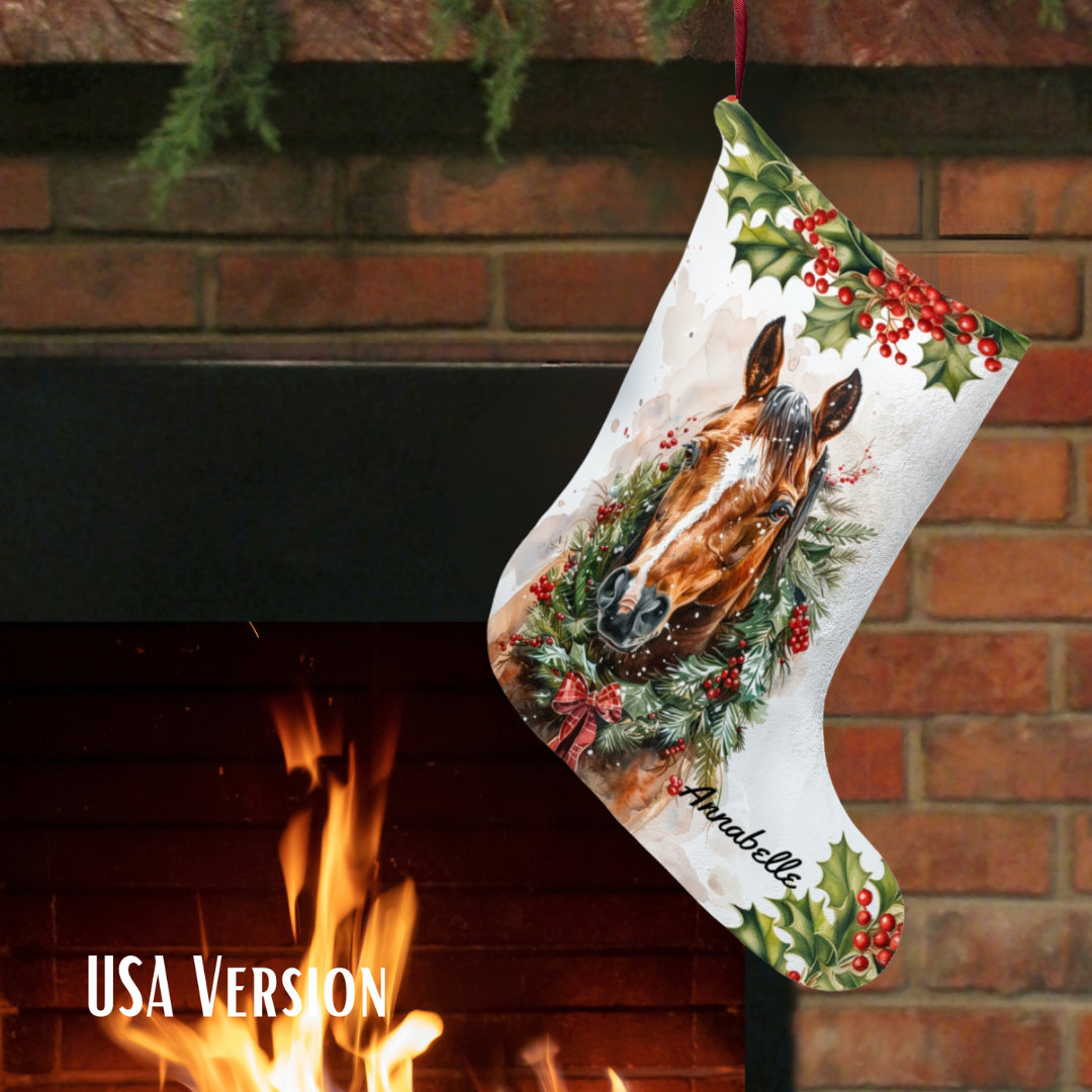Christmas Brown Horse with Blaze Stocking, Holiday Gift for Horse Lover