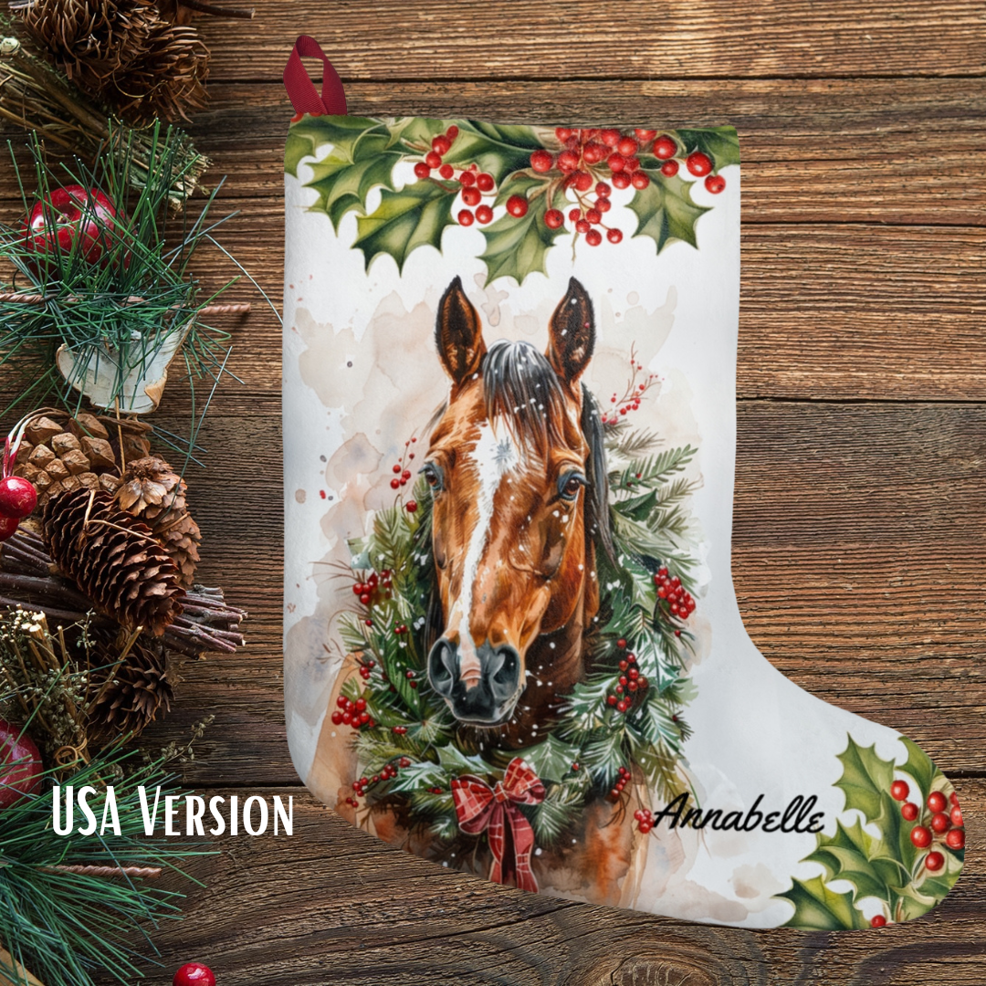 Christmas Brown Horse with Blaze Stocking, Holiday Gift for Horse Lover