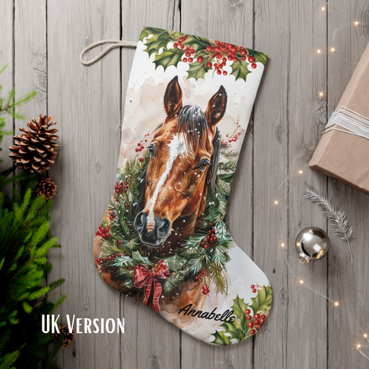 Christmas Brown Horse with Blaze Stocking, Holiday Gift for Horse Lover