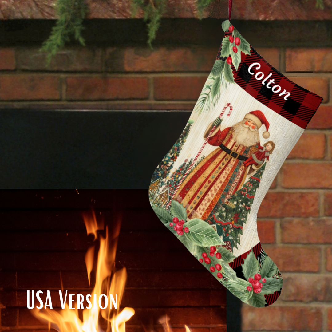 Folk Art Santa Christmas Stocking  Art, Father Christmas Decor