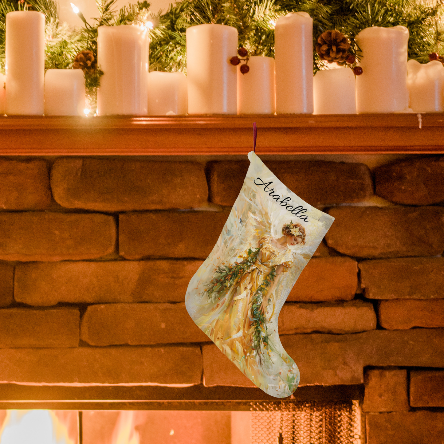 Golden Angel Christmas Stocking: Christmas Decor, Gift for Family or Friends Made in USA