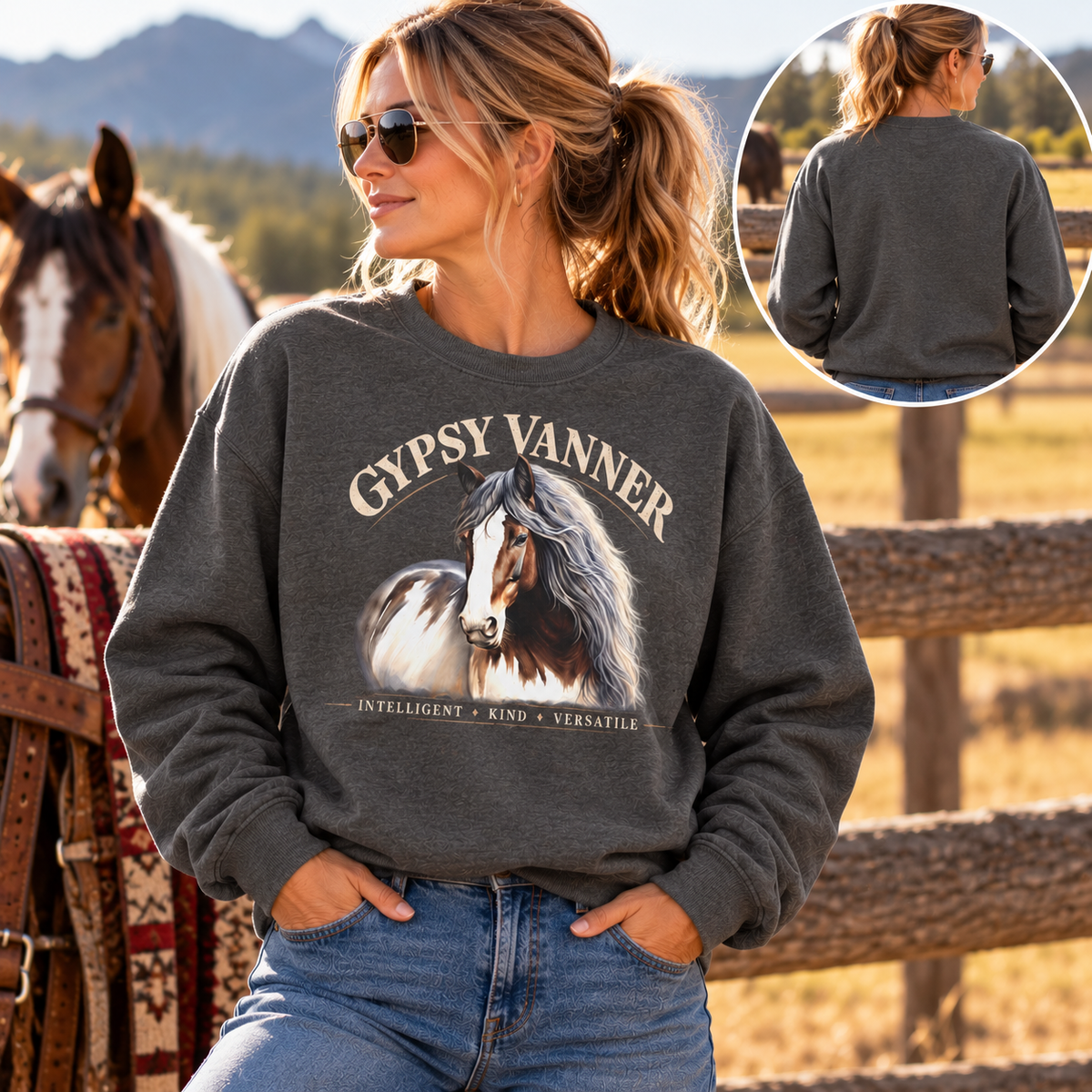 Gypsy Vanner Horse Sweatshirt, Vanner Horse Crewneck, Equestrian Horse Lover Gift