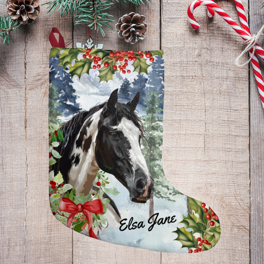 Paint Horse Christmas Stocking,  Black & White Horse