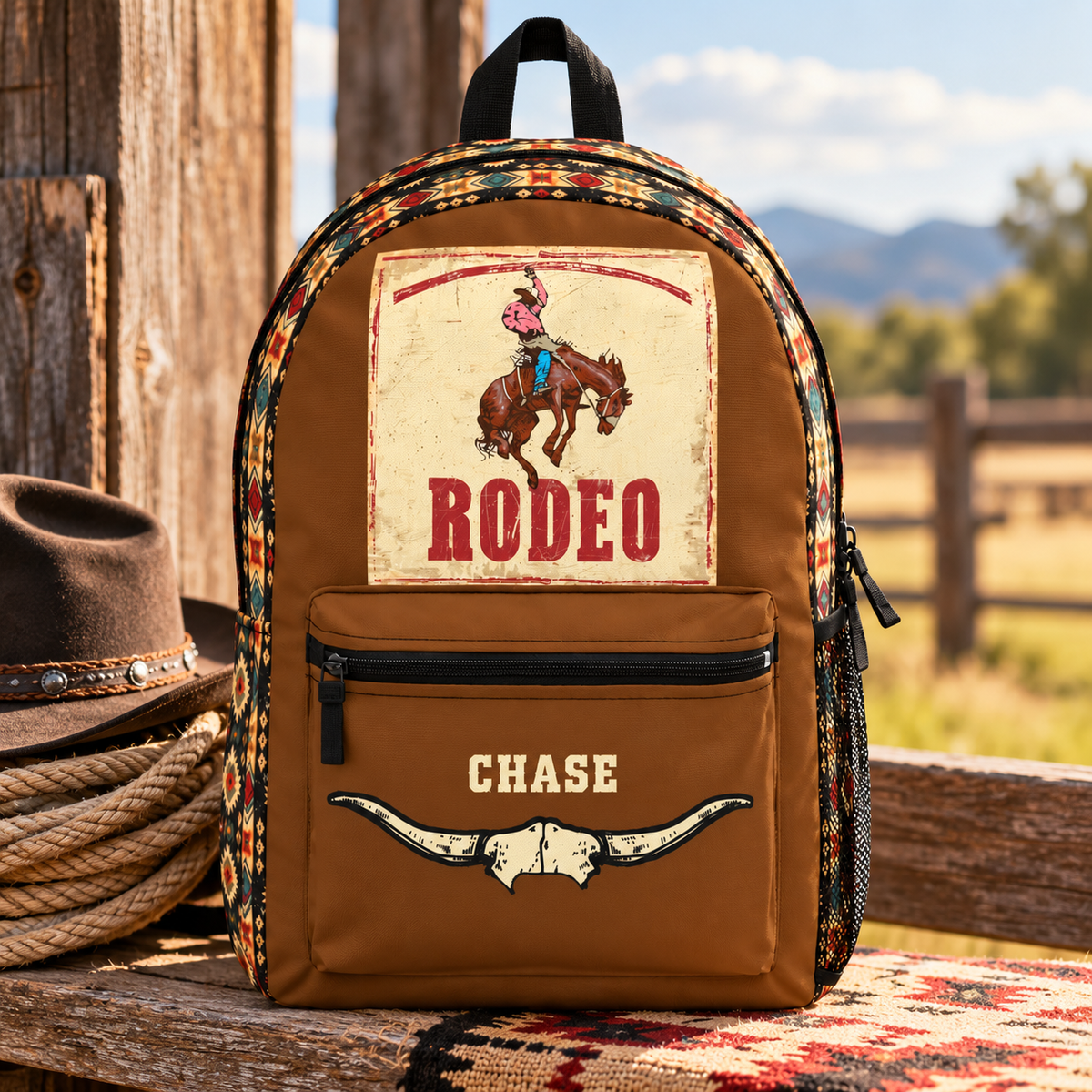 Personalized Rodeo Horse Backpack with Aztec Pattern