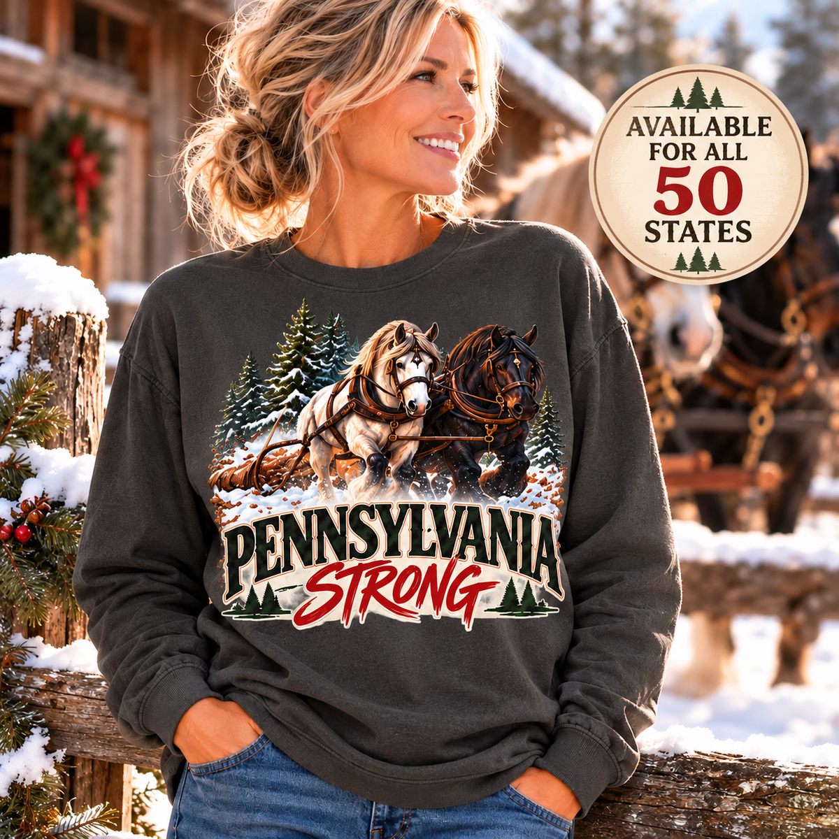 Draft Horse State Strong Long Sleeve Shirt – Custom State & Personalized Comfort Colors Tee