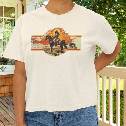 American Indian Spirit Crop Top – Western Heritage Comfort Colors T-Shirt for Women - FlooredByArt