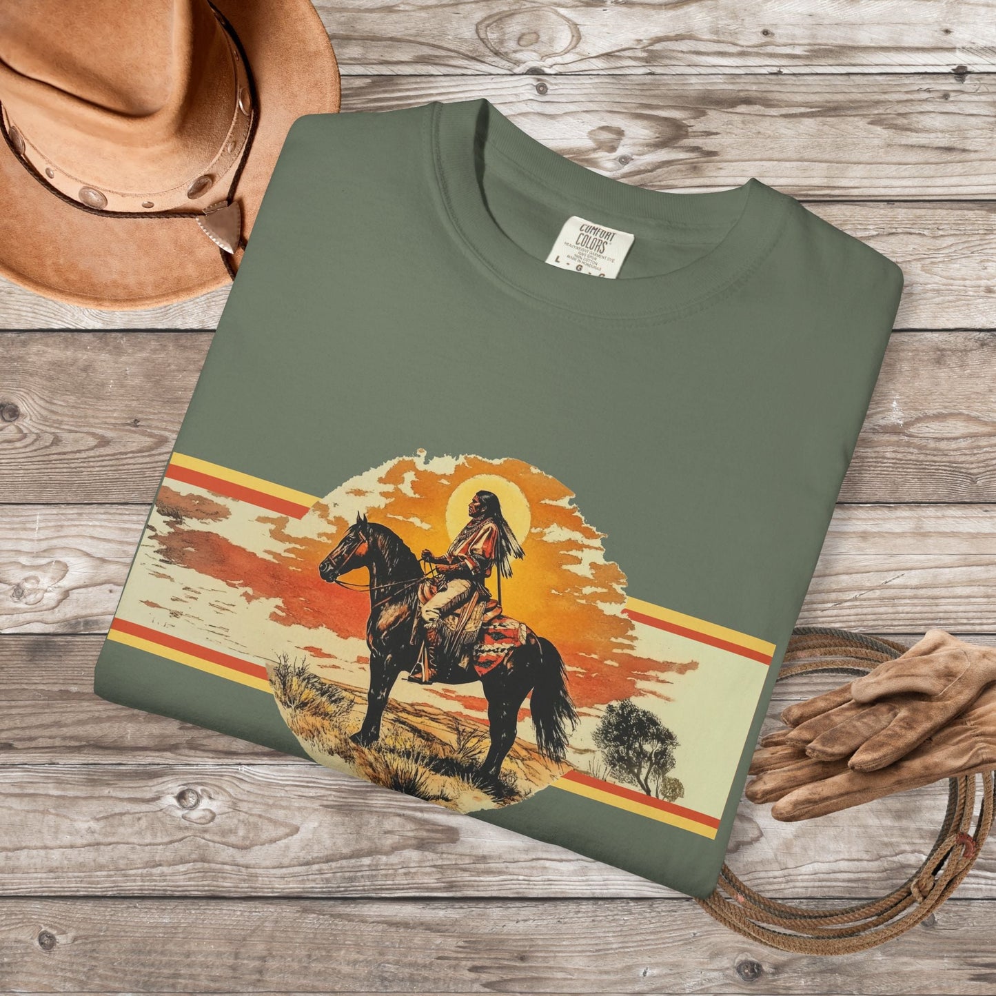 American Indian Spirit Shirt, Western American Heritage T-shirt, Natural Cotton & Dyes - FlooredByArt