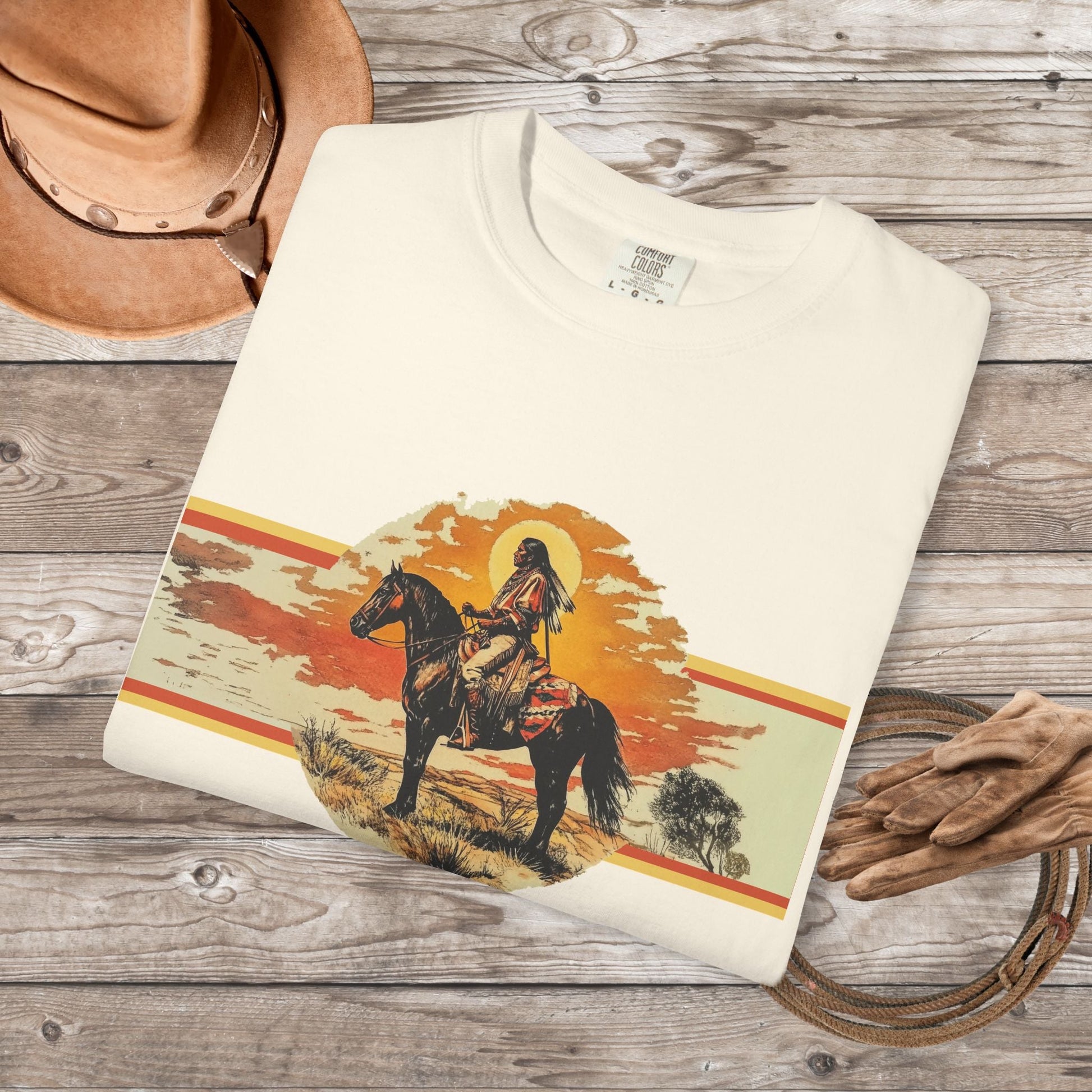 American Indian Spirit Shirt, Western American Heritage T-shirt, Natural Cotton & Dyes - FlooredByArt