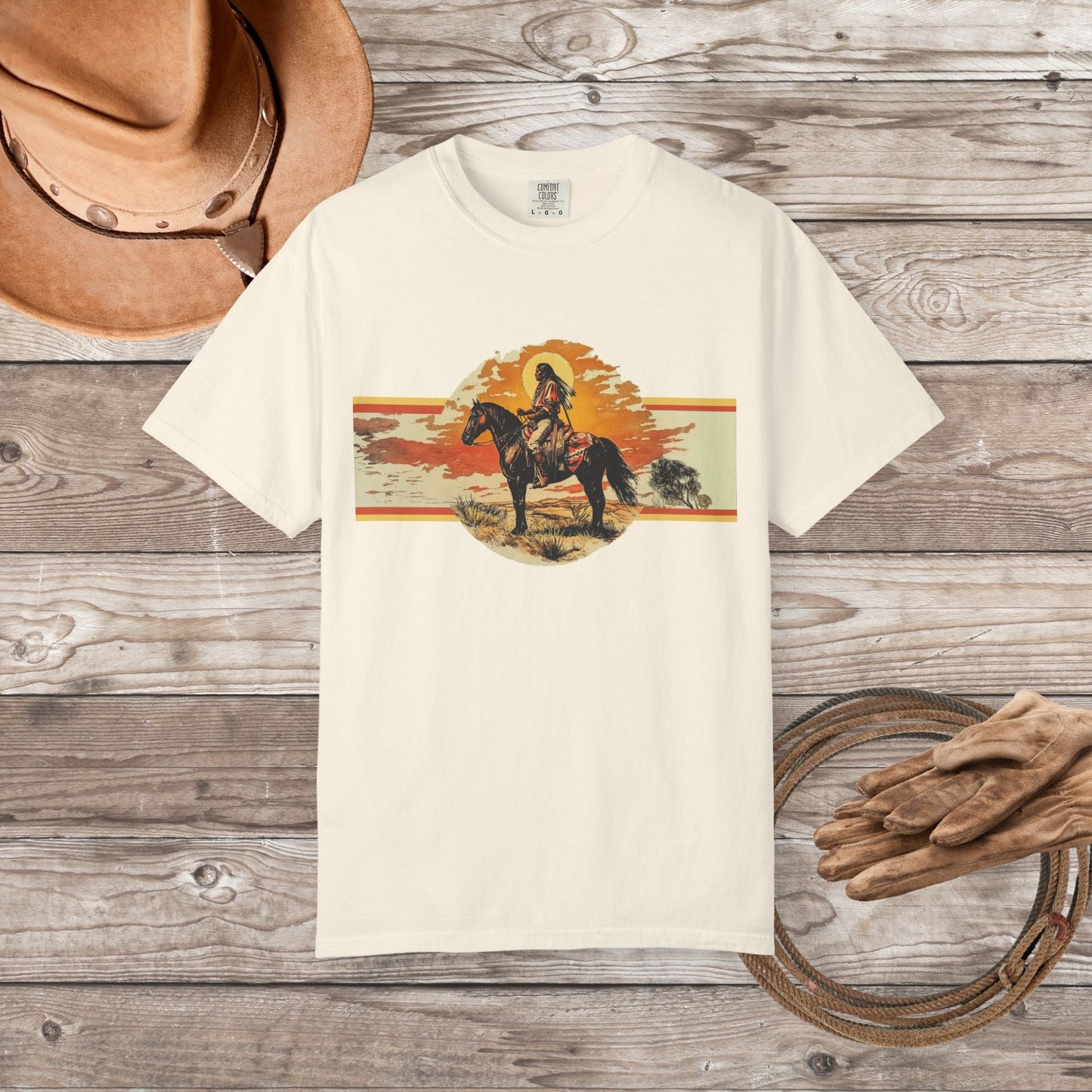American Indian Spirit Shirt, Western American Heritage T-shirt, Natural Cotton & Dyes - FlooredByArt