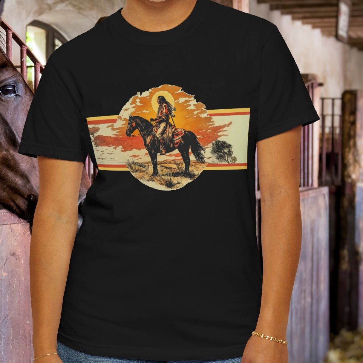 American Indian Spirit Shirt, Western American Heritage T-shirt, Natural Cotton & Dyes - FlooredByArt
