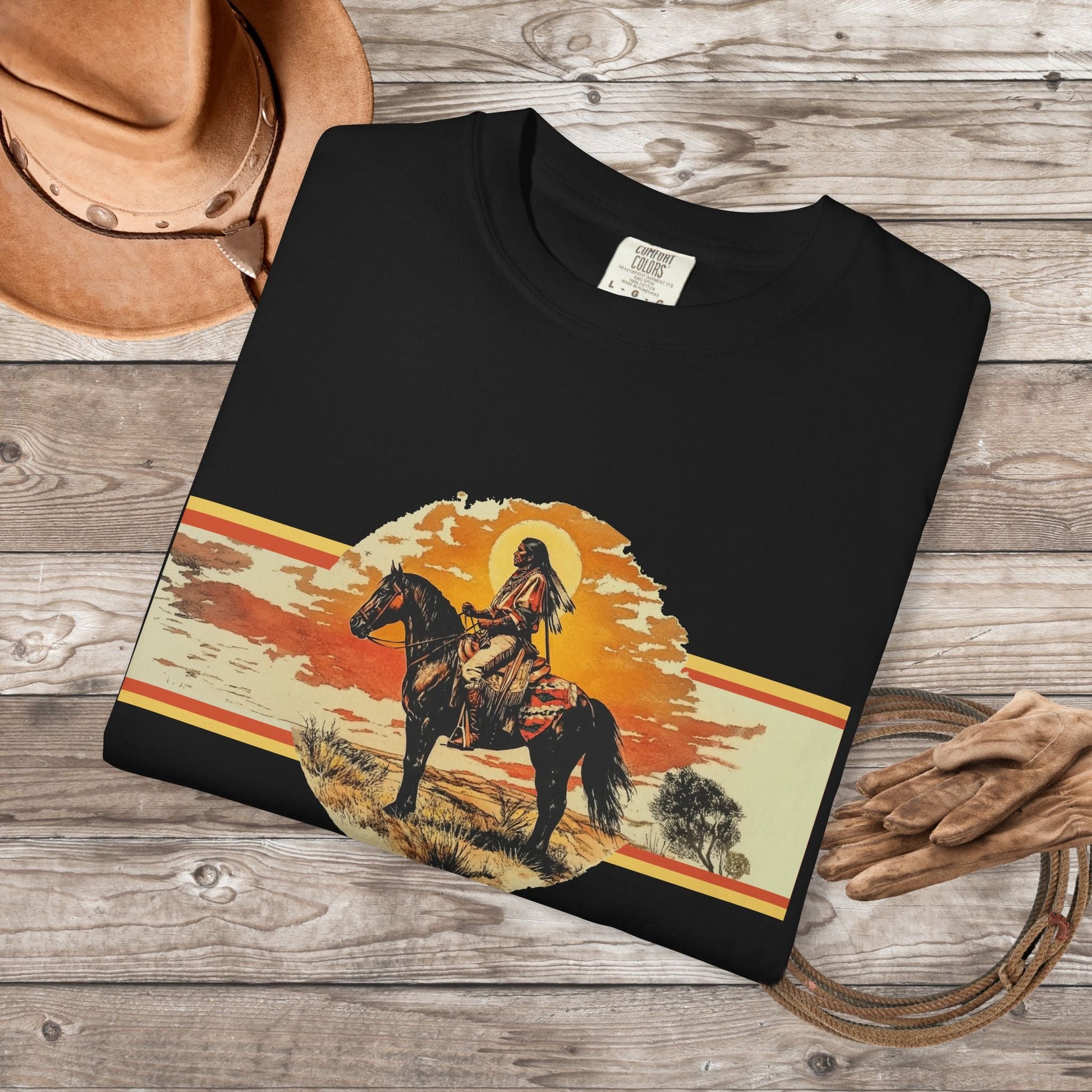 American Indian Spirit Shirt, Western American Heritage T-shirt, Natural Cotton & Dyes - FlooredByArt