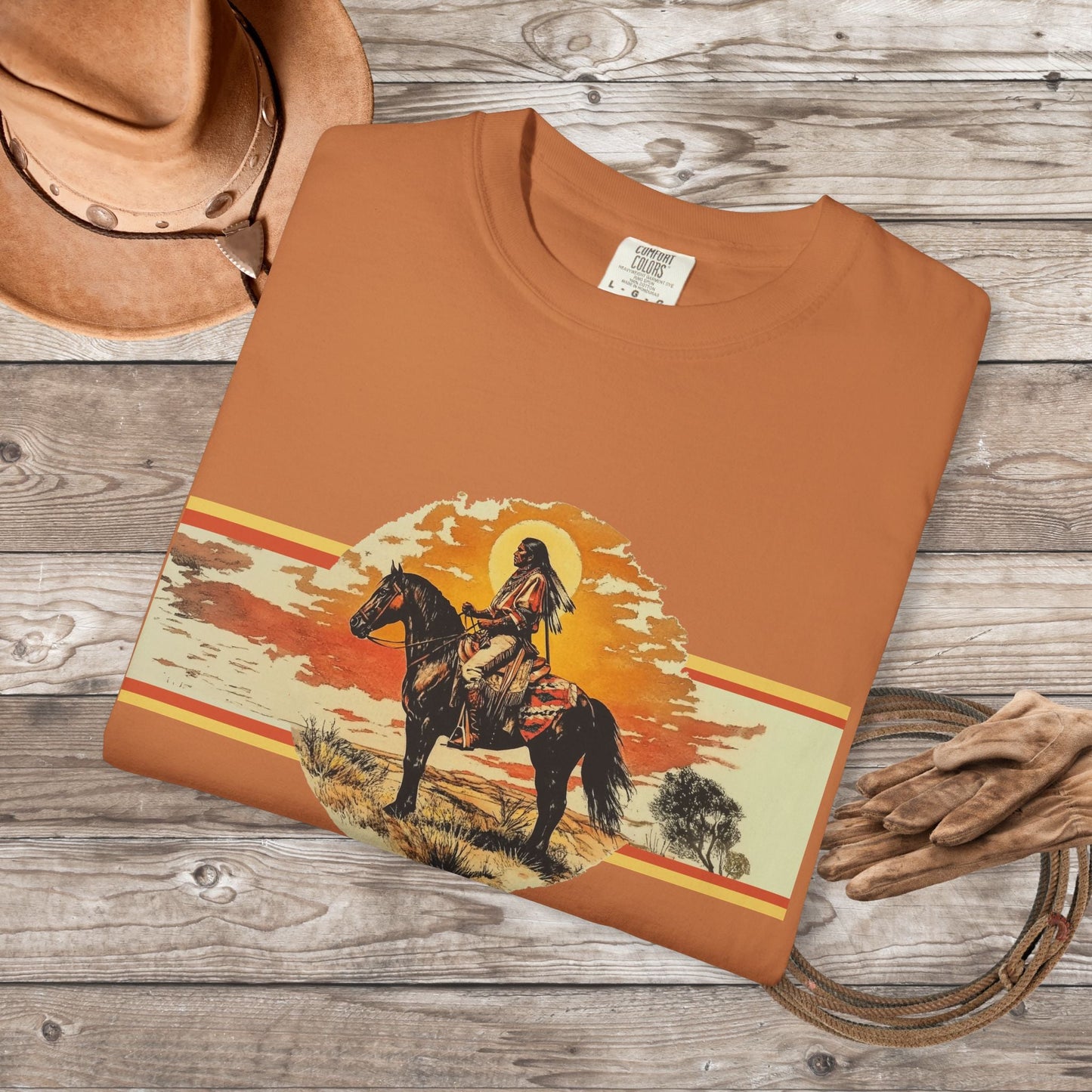 American Indian Spirit Shirt, Western American Heritage T-shirt, Natural Cotton & Dyes - FlooredByArt
