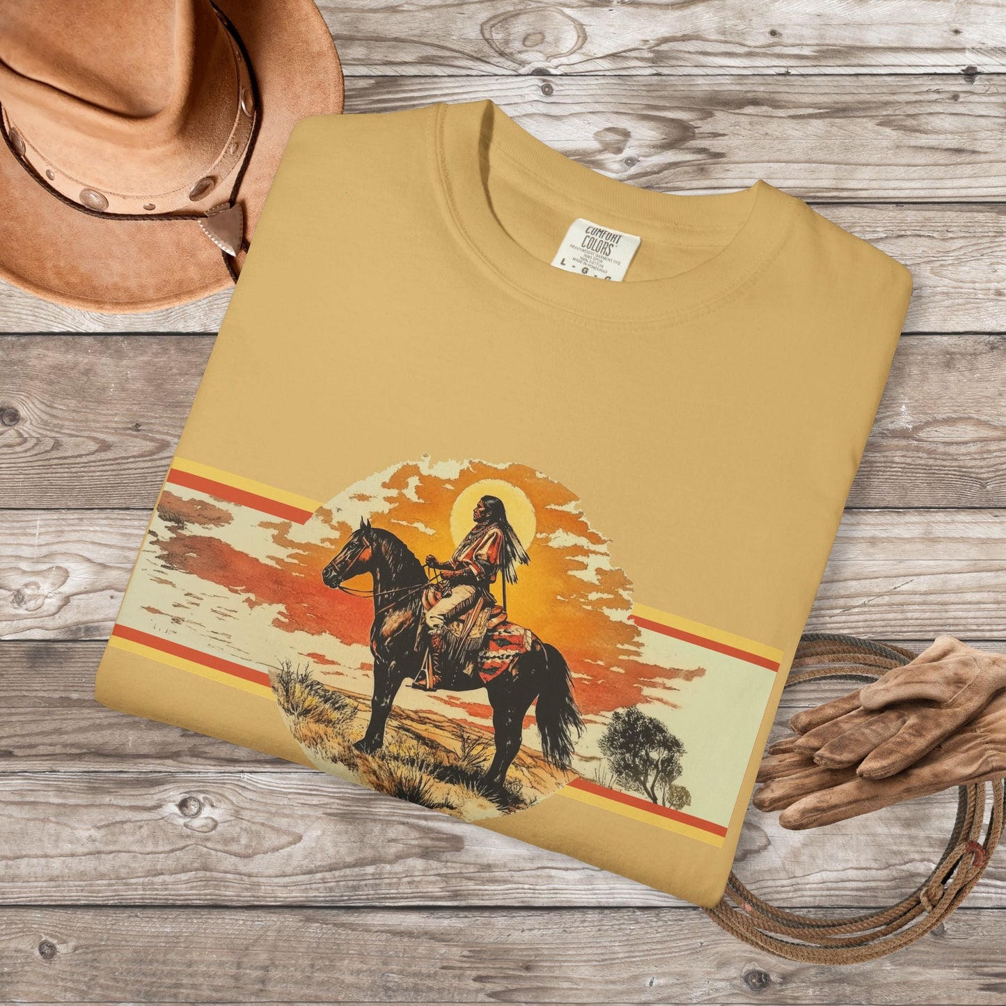 American Indian Spirit Shirt, Western American Heritage T-shirt, Natural Cotton & Dyes - FlooredByArt