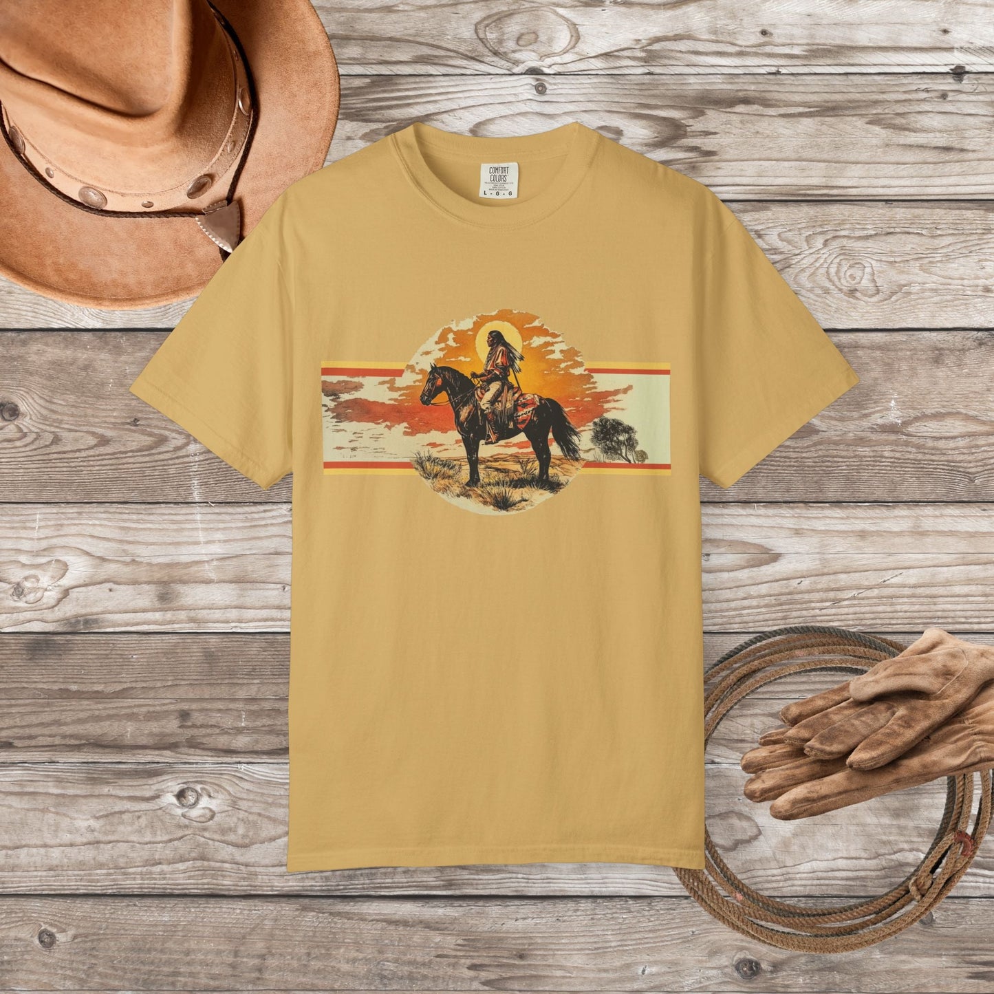 American Indian Spirit Shirt, Western American Heritage T-shirt, Natural Cotton & Dyes - FlooredByArt