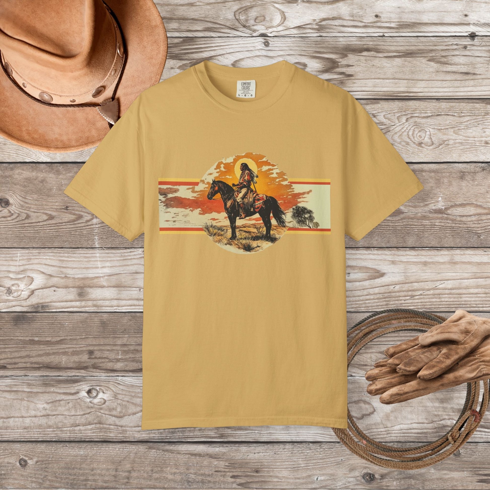 American Indian Spirit Shirt, Western American Heritage T-shirt, Natural Cotton & Dyes - FlooredByArt