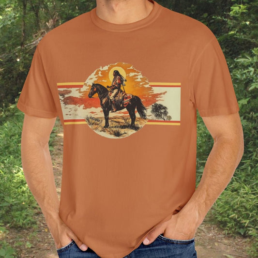 American Indian Spirit Shirt, Western American Heritage T-shirt, Natural Cotton & Dyes - FlooredByArt