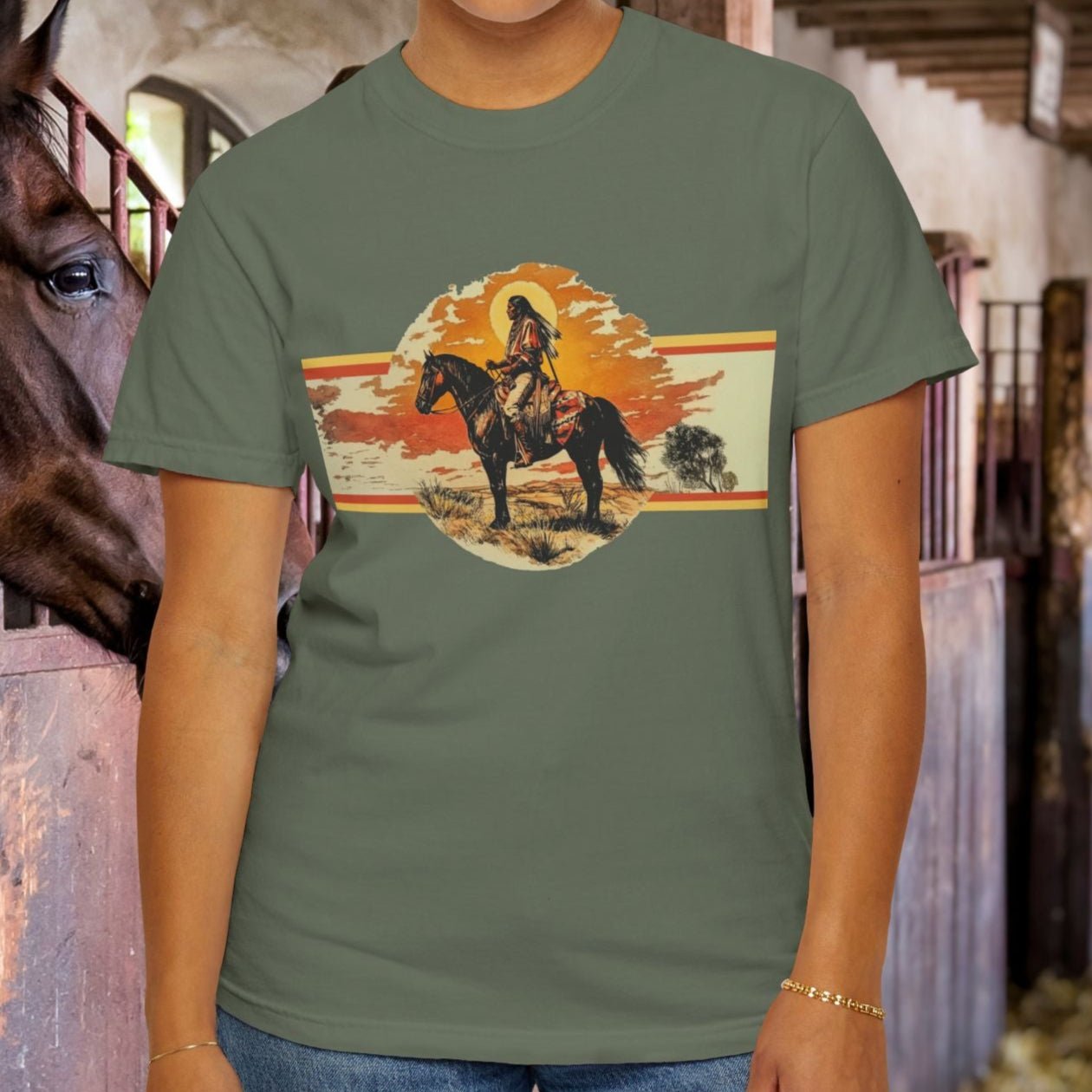 American Indian Spirit Shirt, Western American Heritage T-shirt, Natural Cotton & Dyes - FlooredByArt