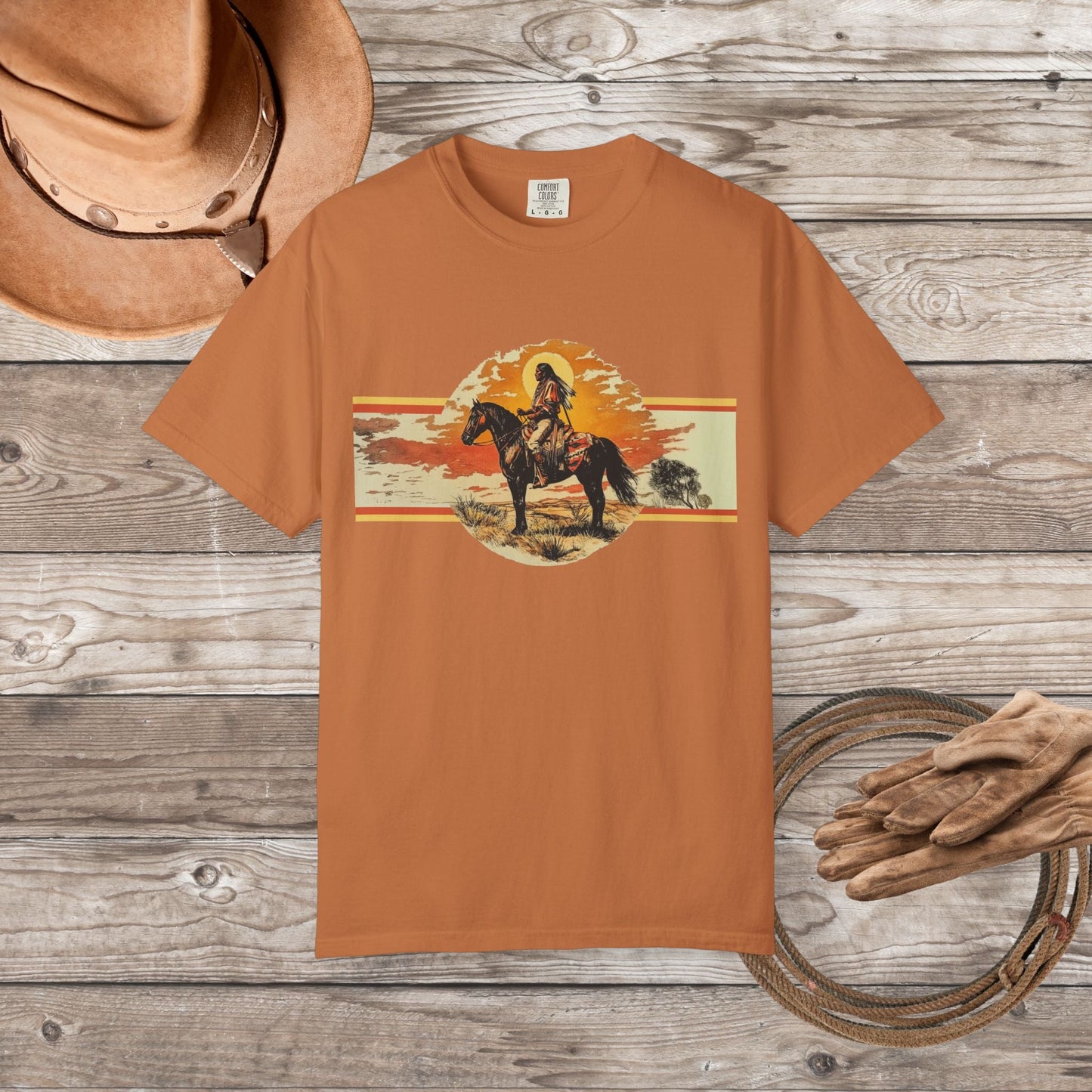 American Indian Spirit Shirt, Western American Heritage T-shirt, Natural Cotton & Dyes - FlooredByArt
