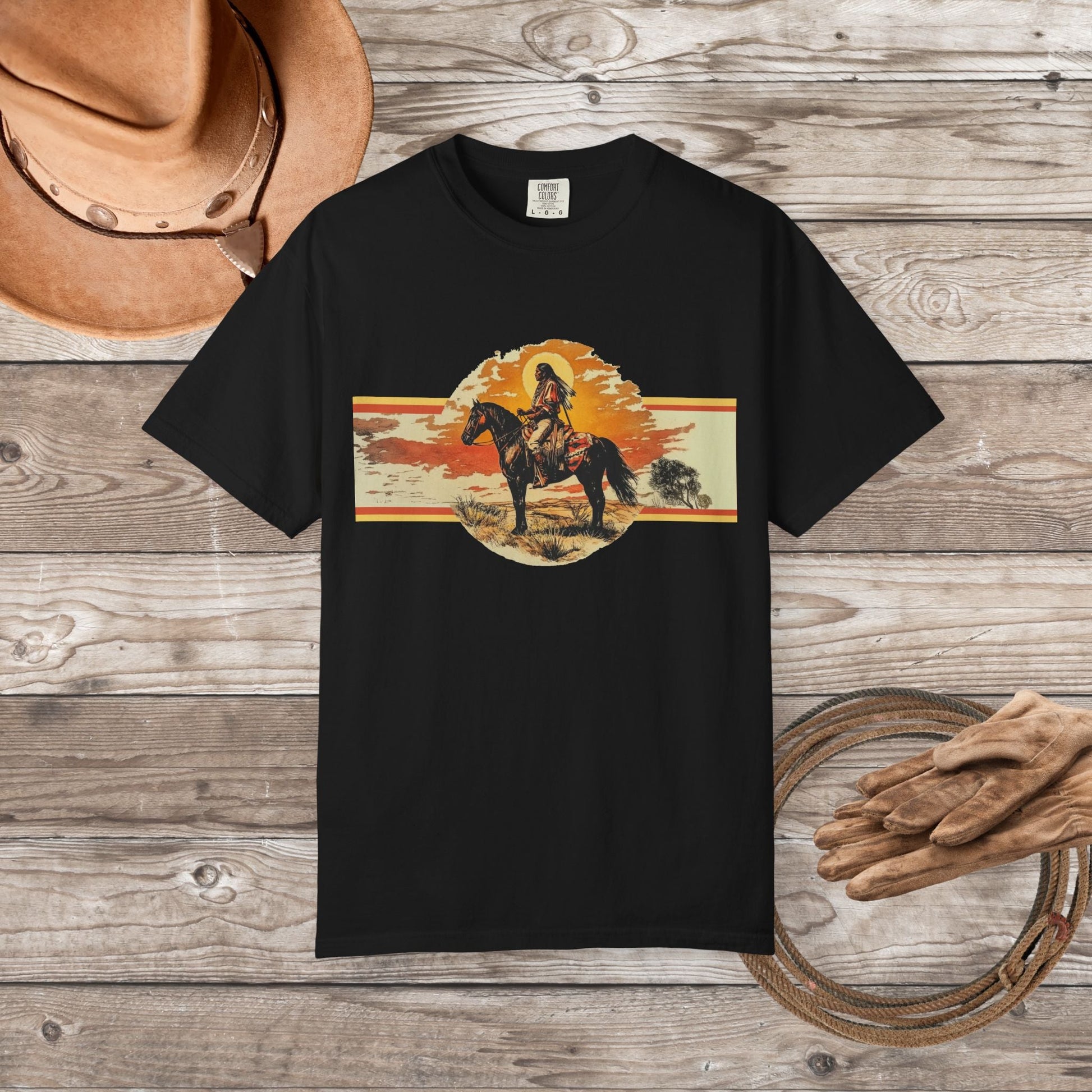 American Indian Spirit Shirt, Western American Heritage T-shirt, Natural Cotton & Dyes - FlooredByArt