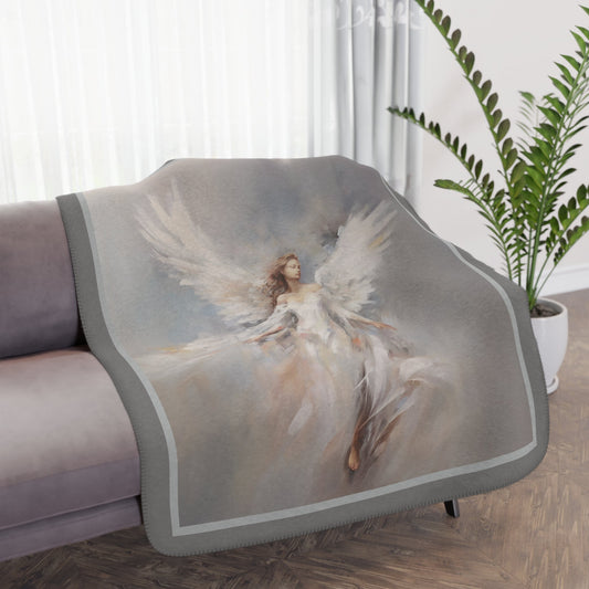 Angel Throw Blanket, Unique Watercolor Angel Art Design, Personalized Cover, Mothers Day Gift - FlooredByArt