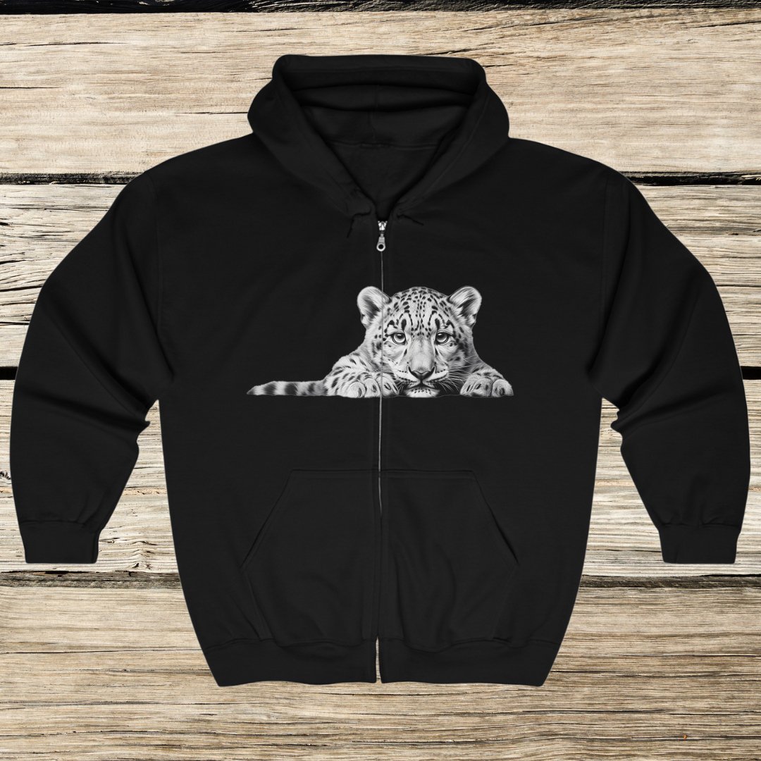 Baby Leopard Full Zip Hoodie Jacket with Spotted Leopard, Wildlife Shirt - FlooredByArt