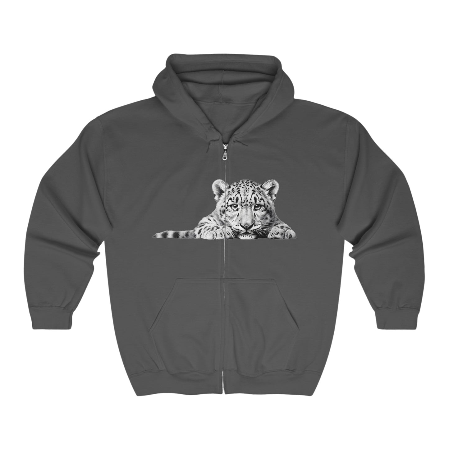 Baby Leopard Full Zip Hoodie Jacket with Spotted Leopard, Wildlife Shirt - FlooredByArt