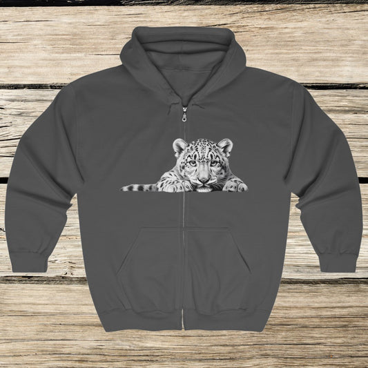 Baby Leopard Full Zip Hoodie Jacket with Spotted Leopard, Wildlife Shirt - FlooredByArt