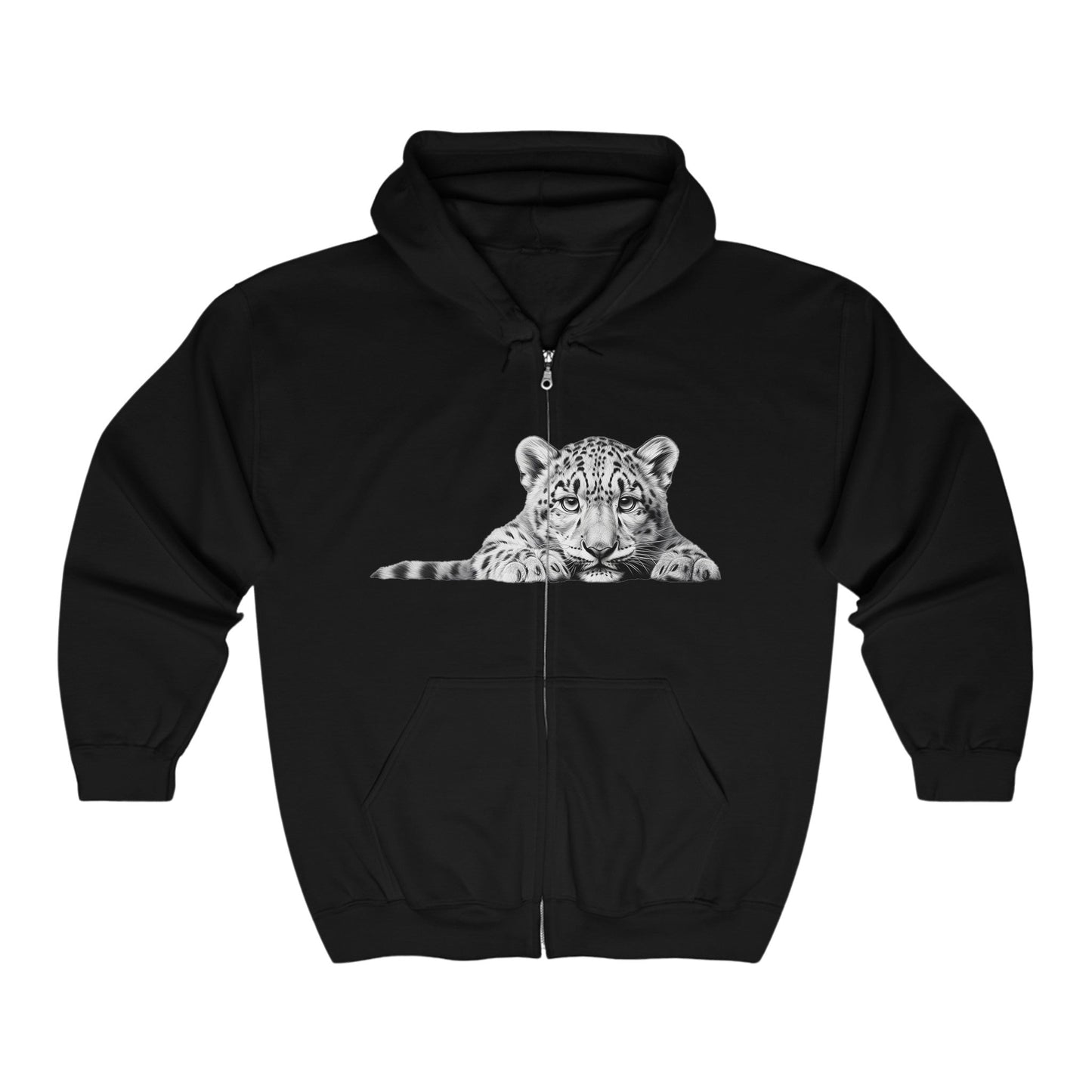 Baby Leopard Full Zip Hoodie Jacket with Spotted Leopard, Wildlife Shirt - FlooredByArt