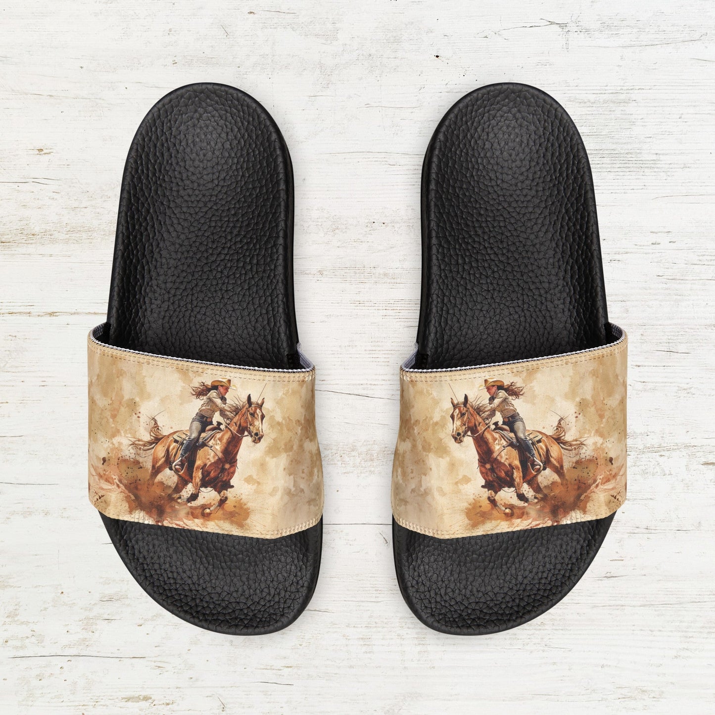 Barrel Horse Racing Sandals, Easy, Comfortable Slide On Art Shoes - FlooredByArt