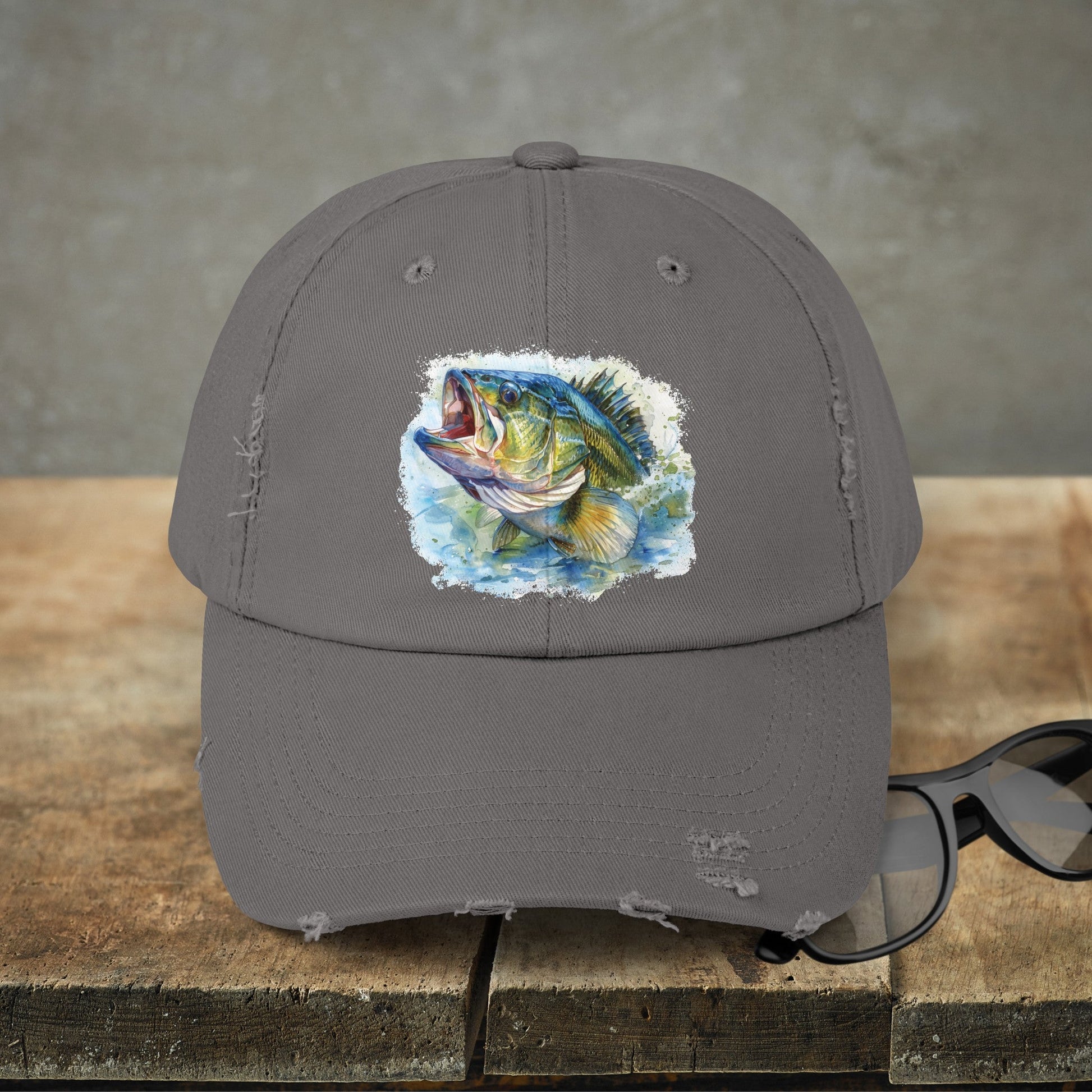 Bass Fishing Baseball Hat, Colorful Watercolor Bass Fish Art, See Matching Sandals! - FlooredByArt