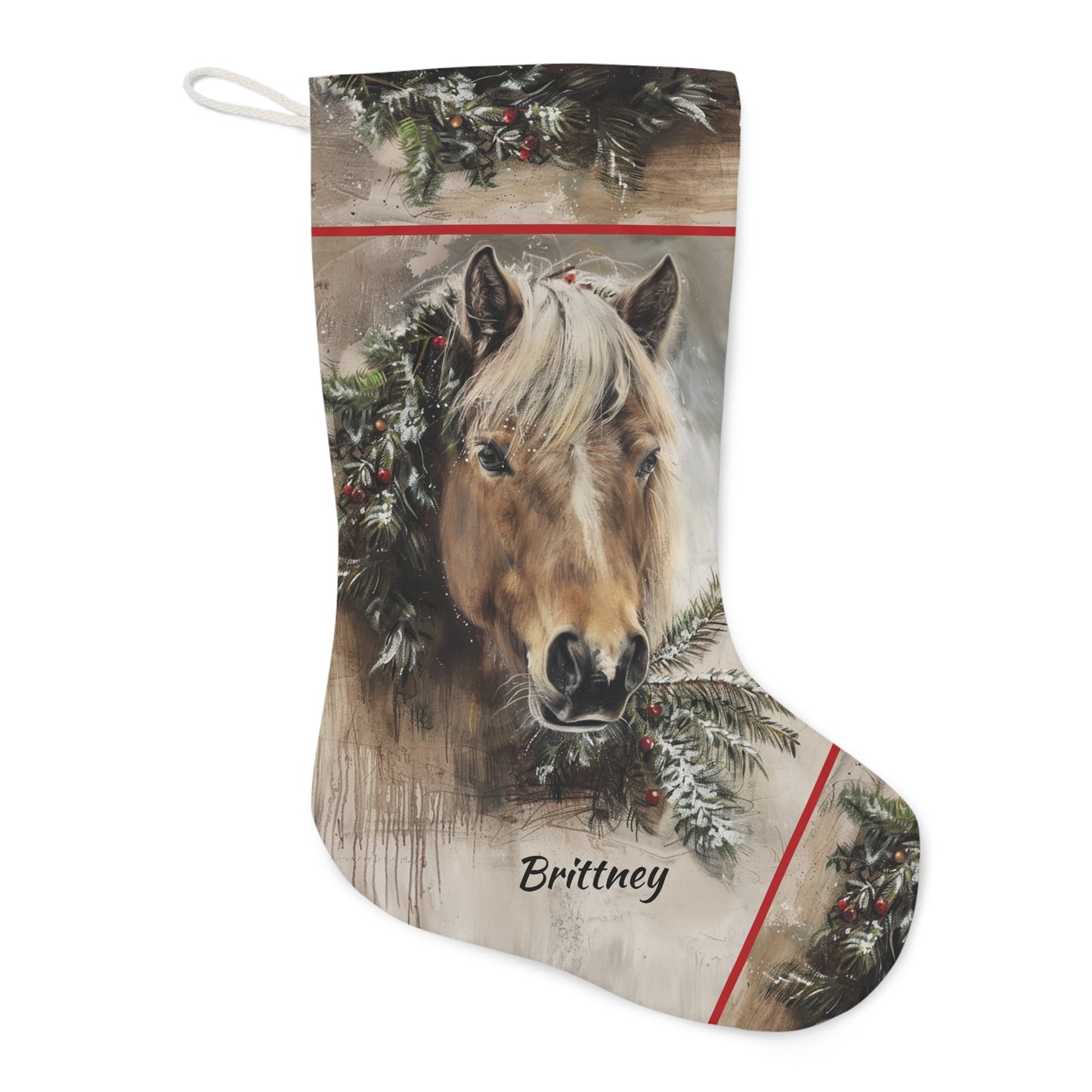 Beautiful Personalized Shetland Pony Christmas Stocking, EX Large Holiday Stocking - FlooredByArt
