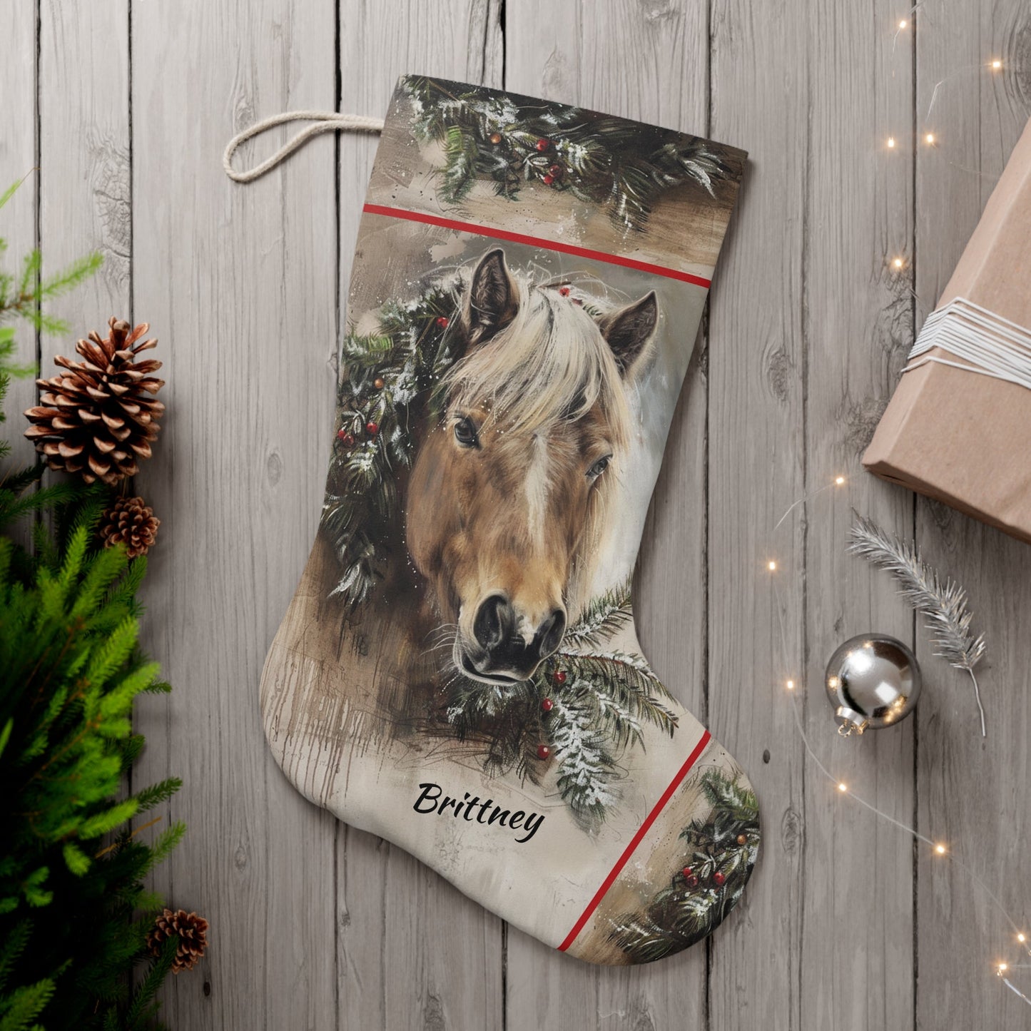 Beautiful Personalized Shetland Pony Christmas Stocking, EX Large Holiday Stocking - FlooredByArt