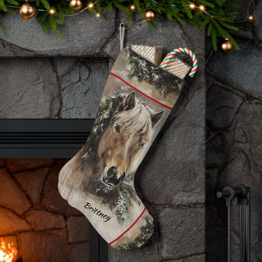 Beautiful Personalized Shetland Pony Christmas Stocking, EX Large Holiday Stocking - FlooredByArt