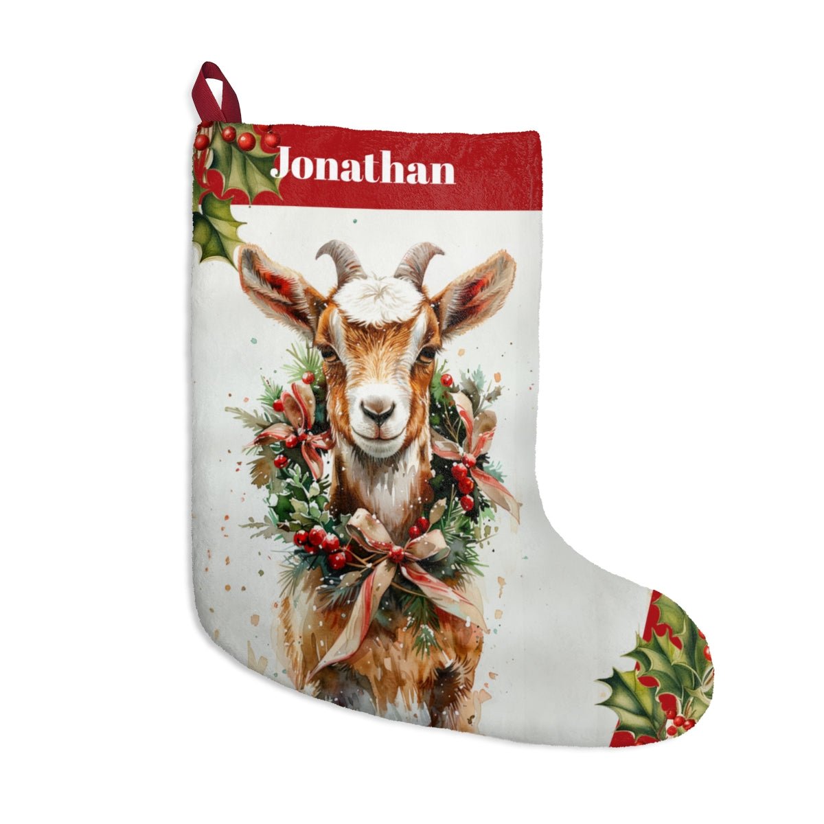 Billy Goat Art Christmas Stocking - Personalized Farm Animal, - FlooredByArt