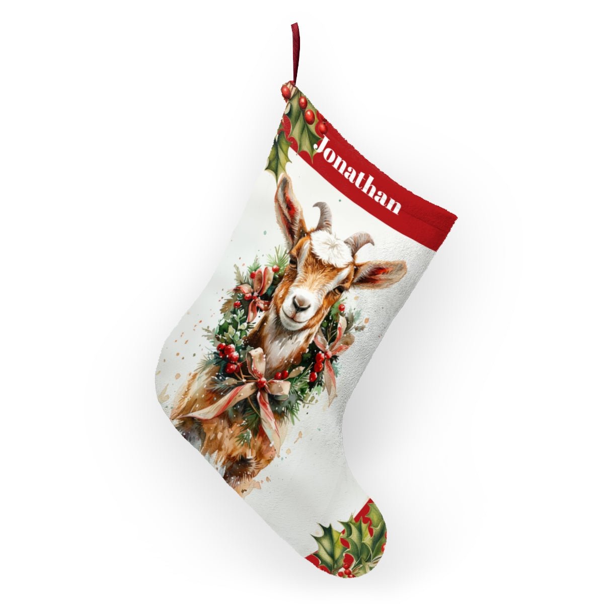 Billy Goat Art Christmas Stocking - Personalized Farm Animal, - FlooredByArt