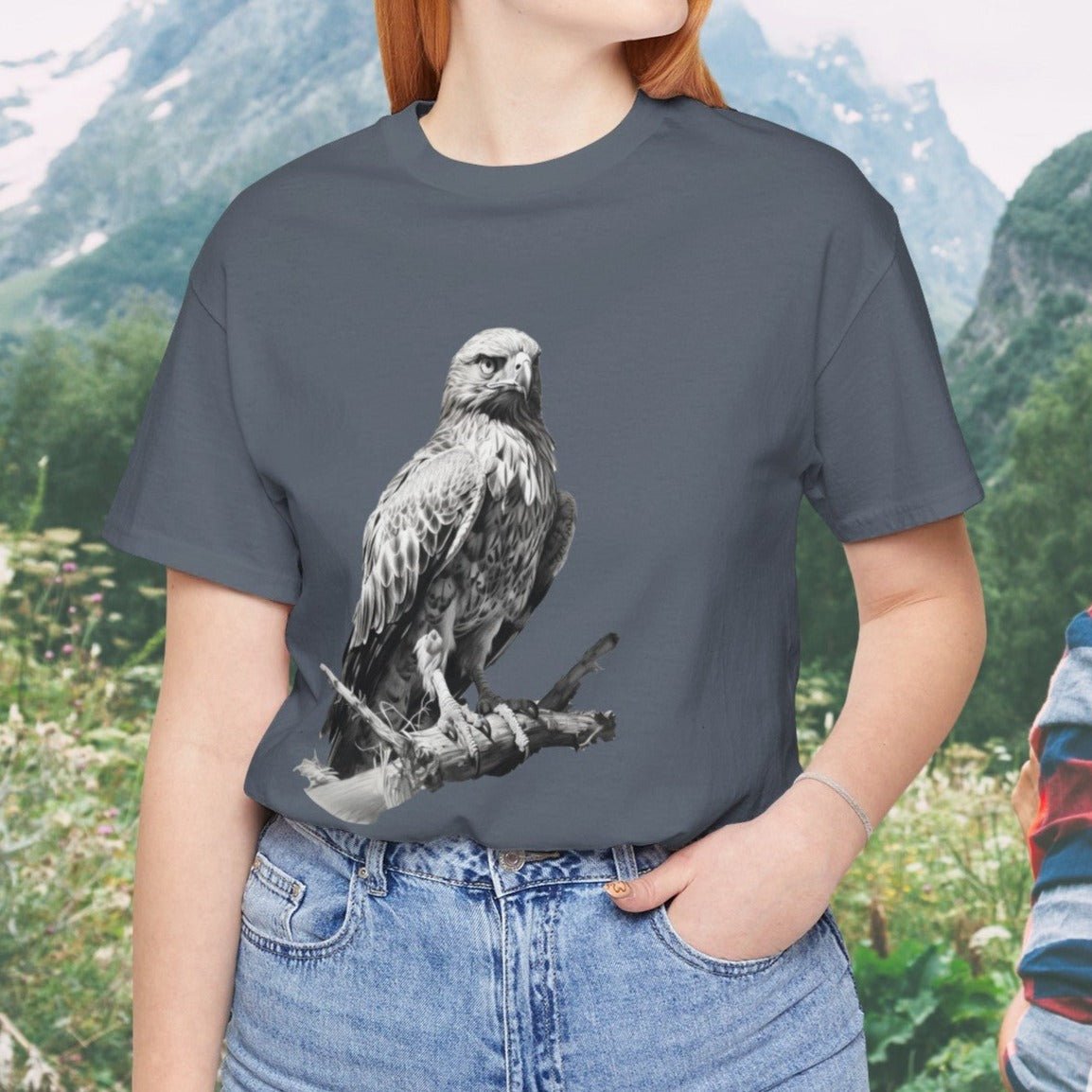 Bird Wildlife Tshirt, Red Tail Hawk Artwork on Tee, Protect National Parks - FlooredByArt