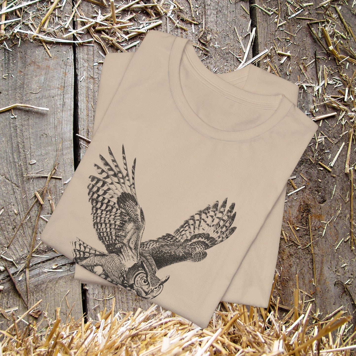 Bird Wildlife Tshirt, The Great Horned Owl Artwork on Tee, Protect National Parks - FlooredByArt